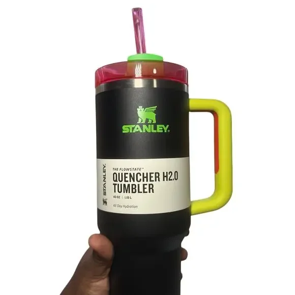 Stanley Black Neon & White Neon 40oz H2.O Quencher Tumbler Set BNWT